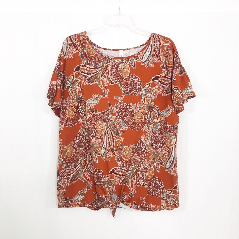 NY Collection Paisley Blouse Top, Size 1X, Orange